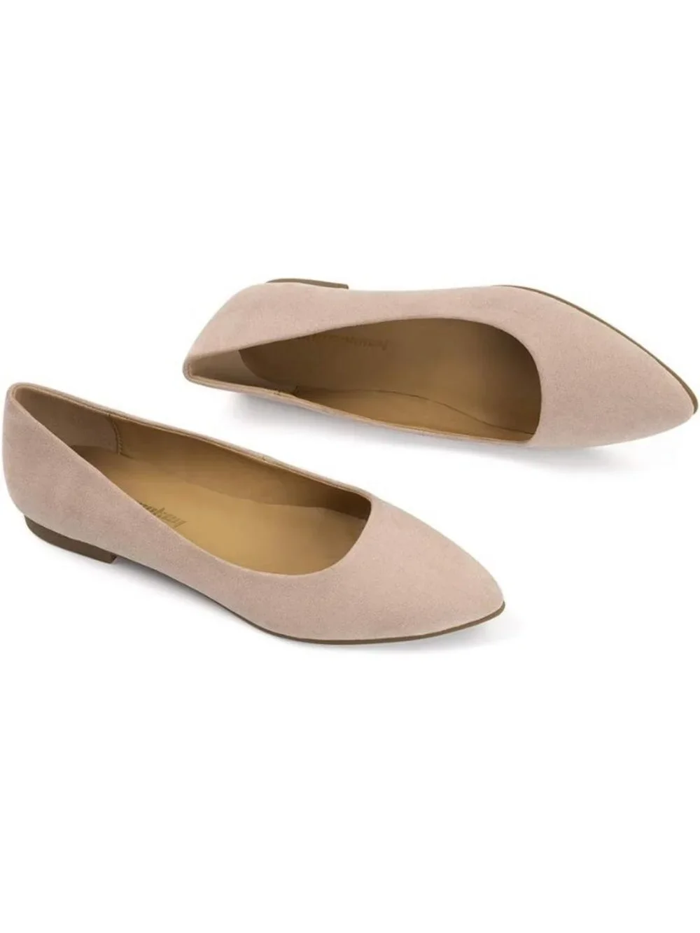 FUNKYMONKEY Women's Nude Faux Leather Pointed Toe Slip On Ballet Low Heel Flats